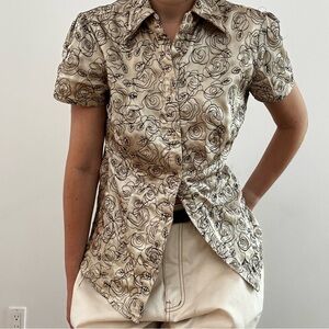 VINTAGE SAN FRANCISCO Floral GOLD Button-Up Top -M